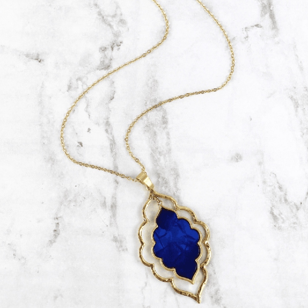 2 /$10- BLUE GOLDTONE MOROCCAN PENDANT NECKLACE